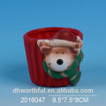 Terracotta garden ceramic flower pot with santa design